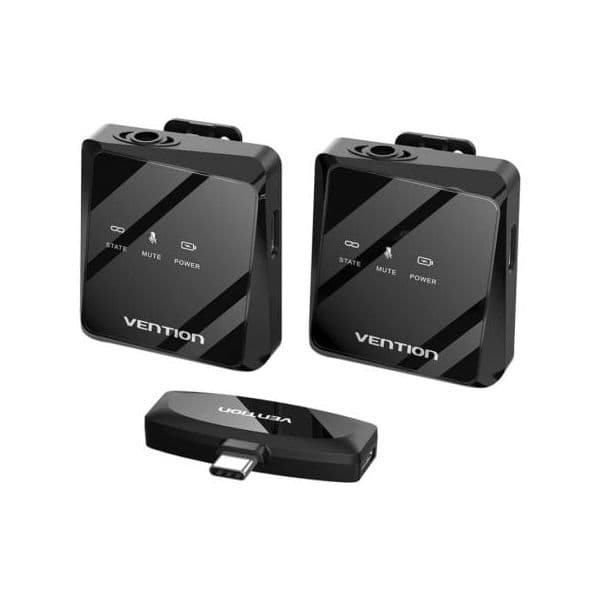 Vention Microfone Clip-on NCBB0 USB Tipo-C Wireless com Cancelamento de Ruído Preto