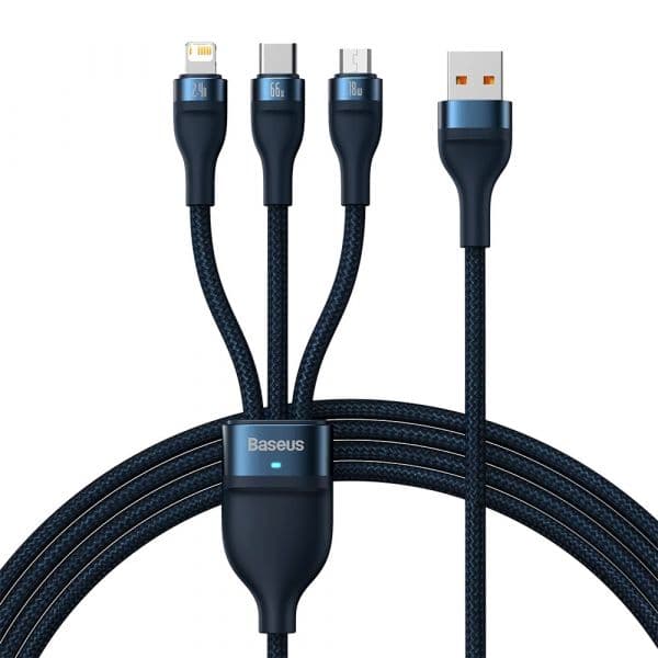 Baseus Cabo OTG Flash USB-A para MicroUSB/USB-C/Lightning PD 66W 1.2m Azul