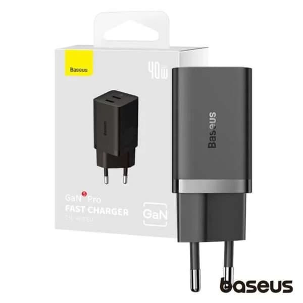 Carregador Baseus GaN5 Pro Fast Charger Dual USB-C 40W Preto