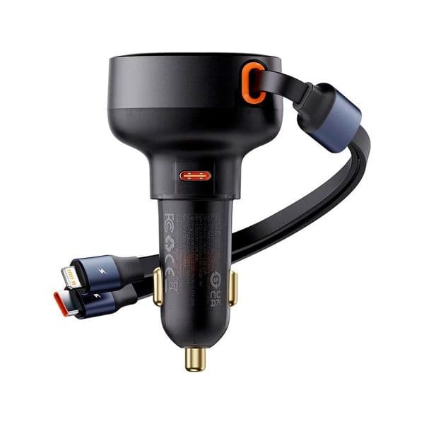 Baseus Carregador Isqueiro c/ Cabo USB-C / Lightning 60W Preto