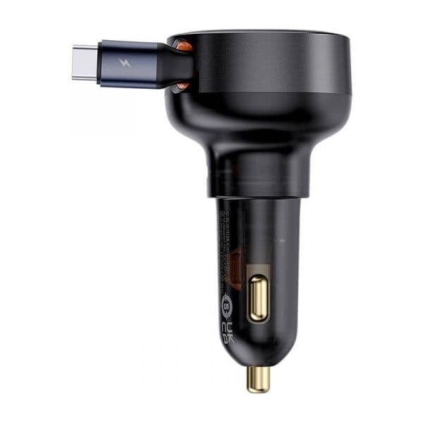 Baseus Carregador Enjoyment Pro Car Charger C+Retractable Type-C Cable 60W Cluster Black