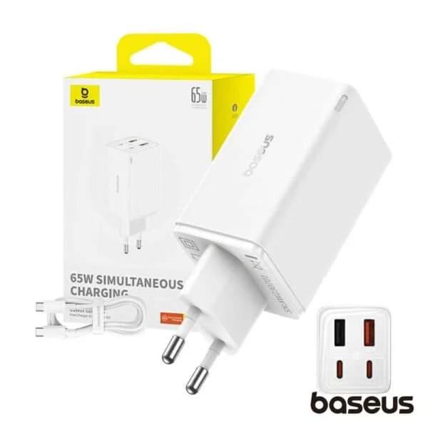 Baseus GaN6 Pro Dual USB-A/USB-C 65W Fast Charger Branco + Cabo USB-C 100W 1m