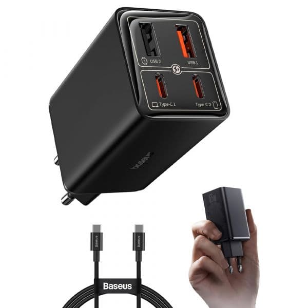 Baseus GaN6 Pro Dual USB-A/USB-C 65W Fast Charger PD 3.0 Preto