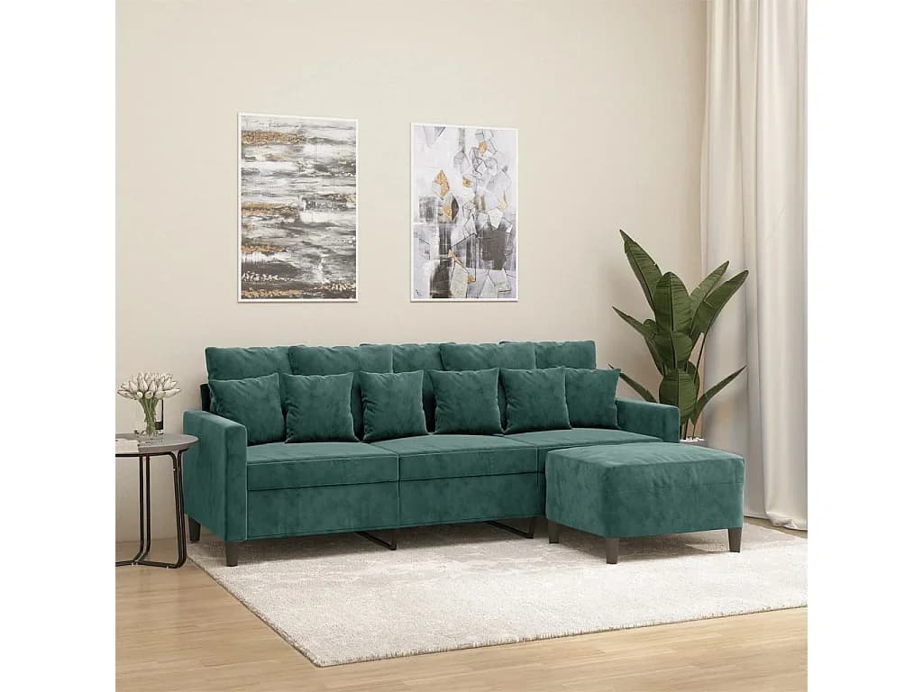 Sofá de 3 lugares com apoio de pés 180 cm veludo verde-escuro PT461677