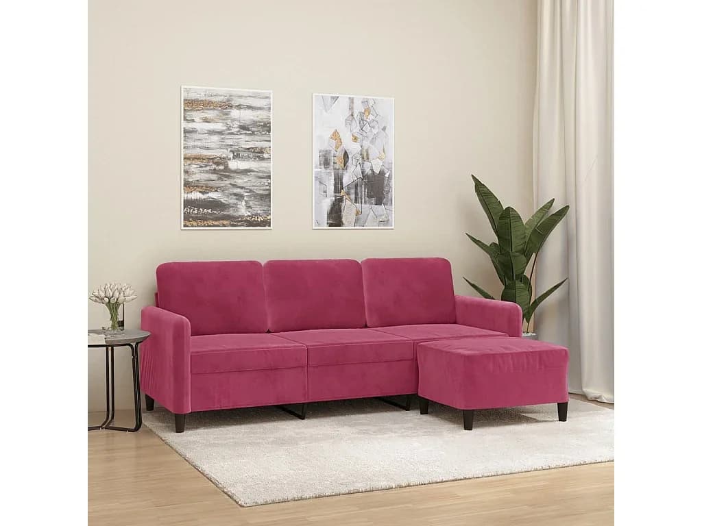 Sofá de 3 lugares com apoio de pés 180 cm veludo vermelho tinto PT316524