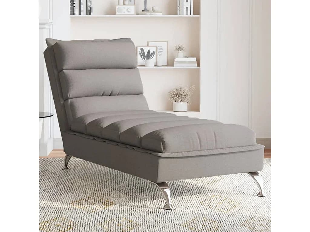 Chaise lounge massagem c/ almofadões tecido cinza-acastanhado PT850025