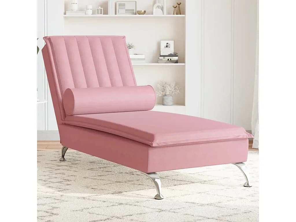 Chaise lounge de massagem com rolo veludo rosa PT113878