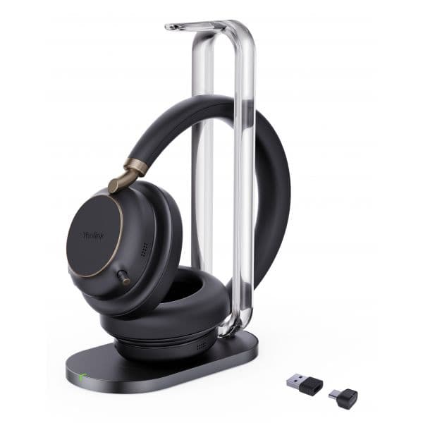 Yealink BH76 Plus com Charging Stand UC USB-C/A Bluetooth Auscultadores Sem Fios Fita de Cabeça Chamadas/Música Preto
