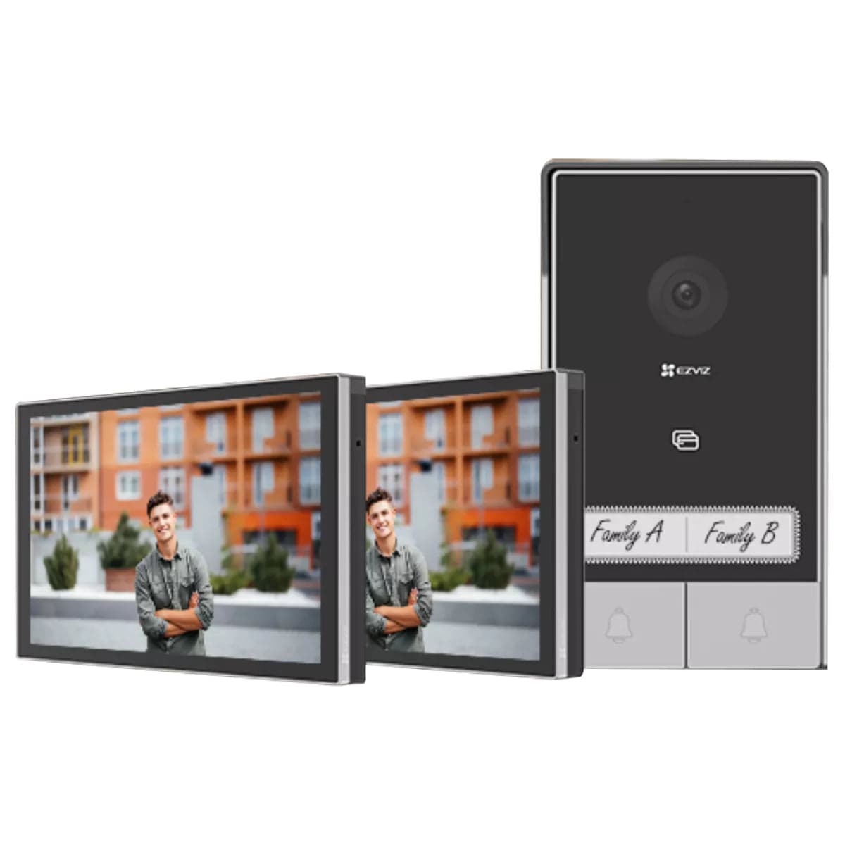 Ezviz Kit Video-porteiro Bi-familiar inteligente WiFi / 2 Fios c/ câmara 2K + Leitor RFID + 2x monitores 7- Ezviz HP7 2 Kit