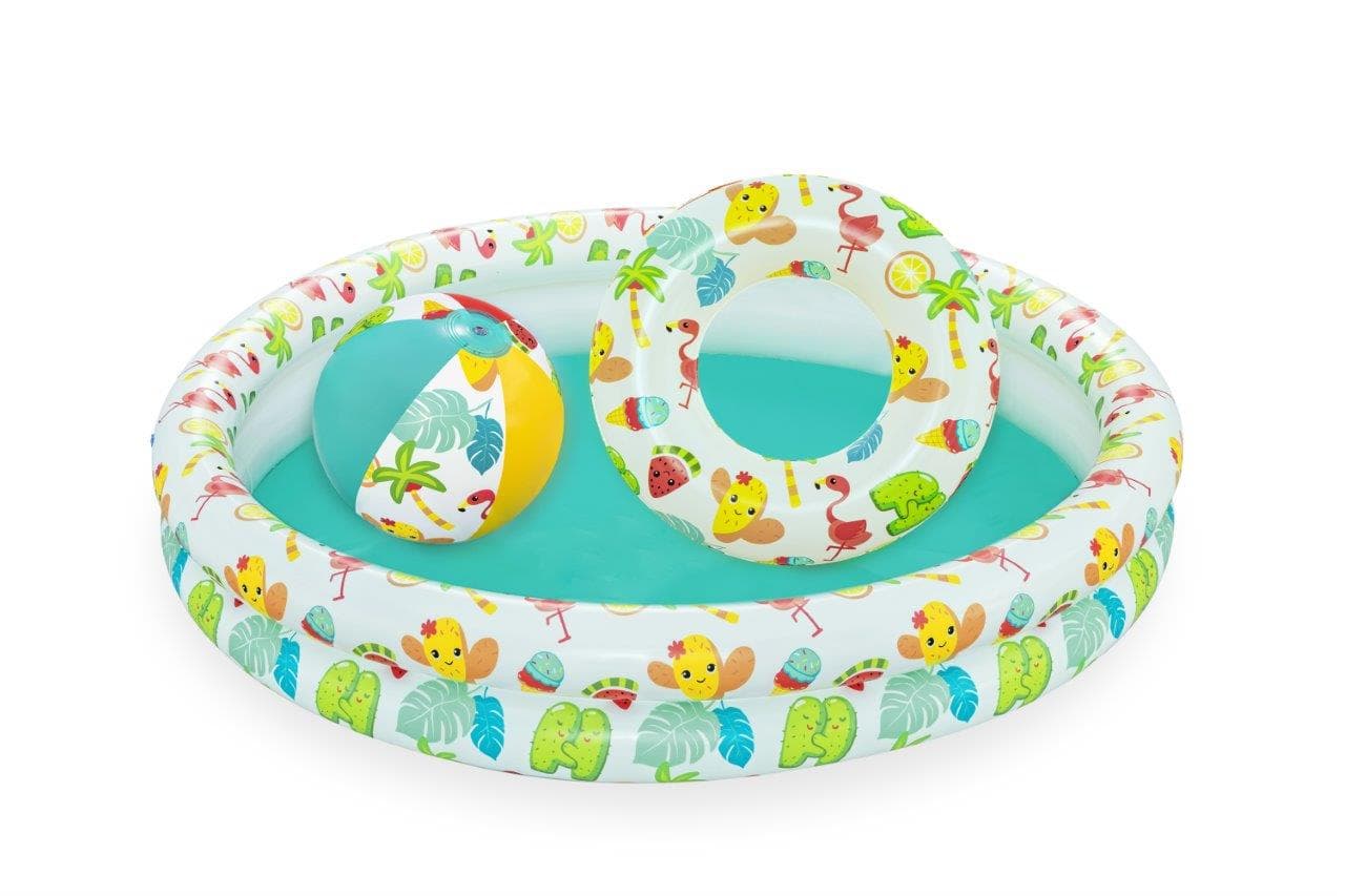 Conjunto De Piscina Insuflável 1,22M X 20Cm, Roda 46Cm, Bola 27Cm Bestway