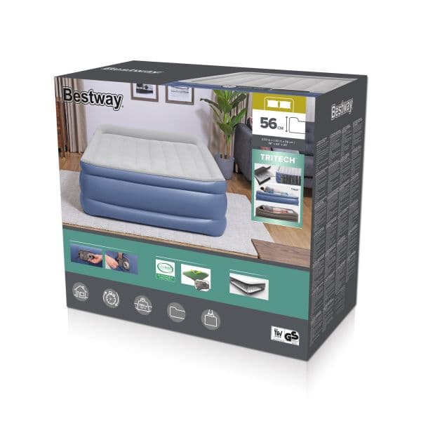 Bestway Colchão Insuflável Tritech Queen Reinforced Azul e Branco 203x152x56 cm