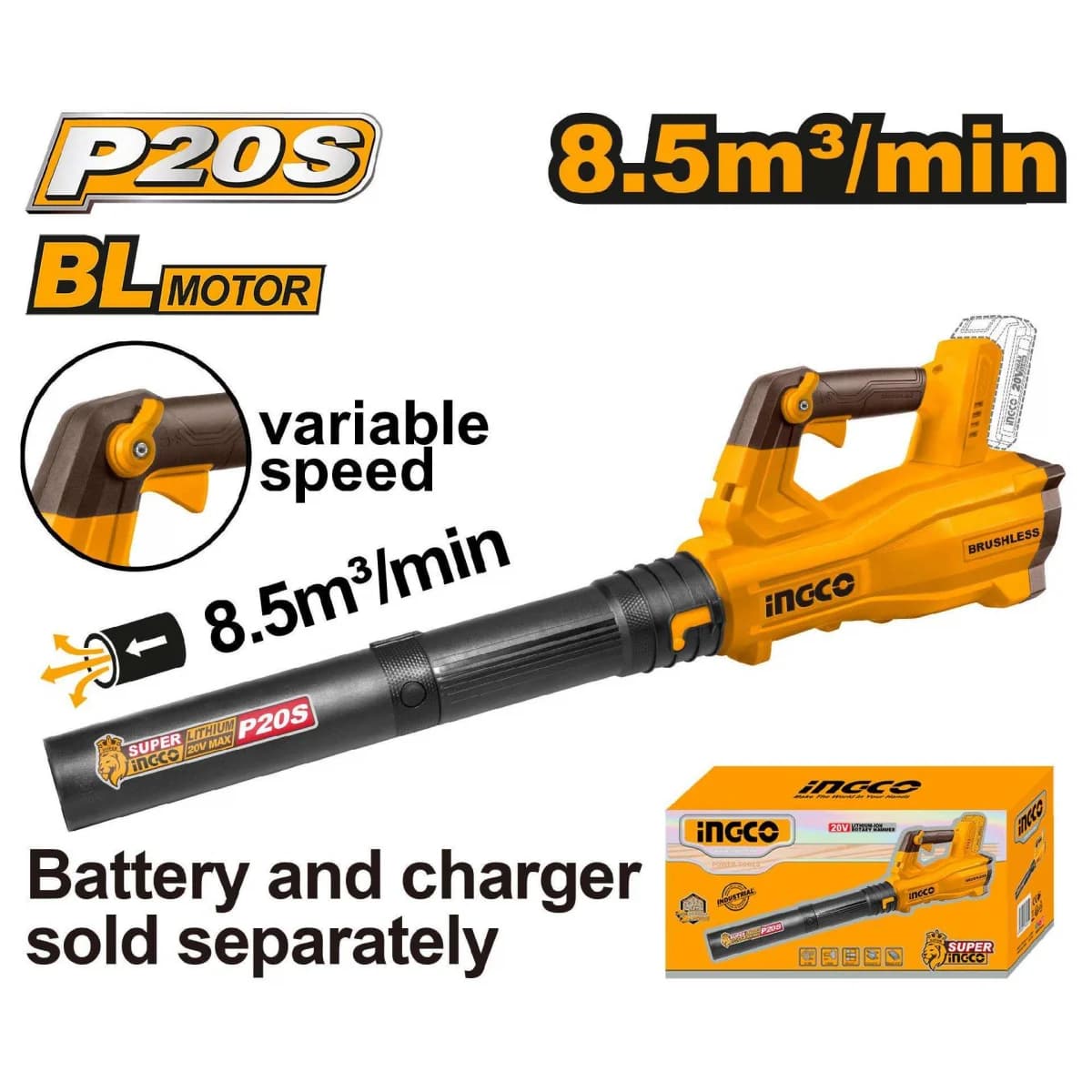 Soprador 20V Brushless refª CABLI20428 INGCO - CABLI20428 - Ferramentaspro.pt
