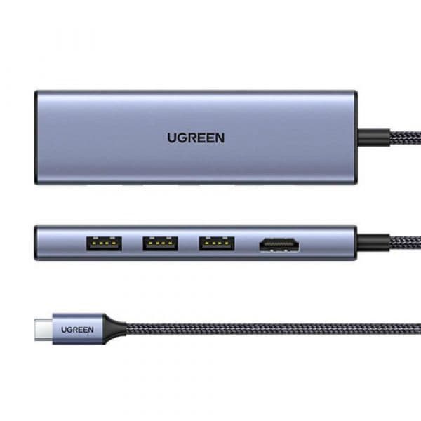 Ugreen UG20956A Hub USB-C 6-em-1 HDMI 4K60HZ 3xUSB 3.0 Leitor de Cartões Silver