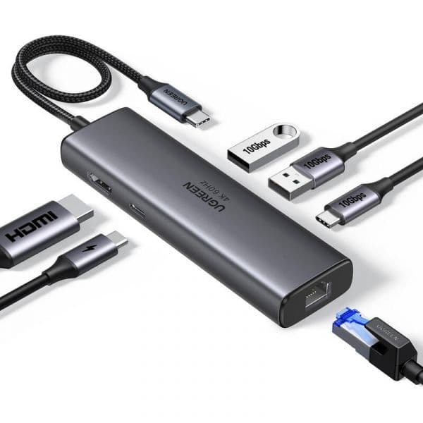 UGREEN REVODOK 6-IN-1 Hub USB-C HDMI 4K@60HZ 2xUSB-A USB-C RJ45 PD USB 3.2 UG45000 Preto
