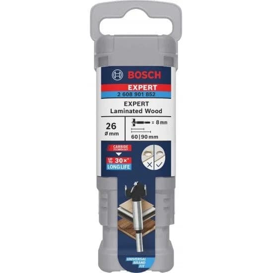 Fresa p/dobradiças EXPERT Laminated Wood, 26 x 60 x 90mm refª 2608901852 BOSCH - 2608901852 - Ferramentaspro.pt