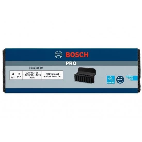 Pontas de aparafusar e chaves de caixa PRO Impact Socket Set, 3/8, profundas, 9 peças refª 2608003037 BOSCH - 2608003037 - Ferramentaspro.pt