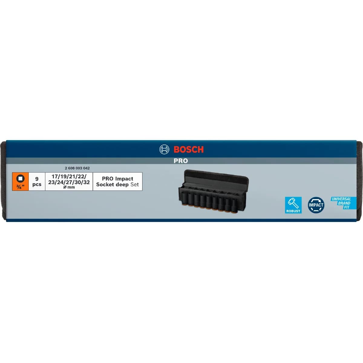 Pontas de aparafusar e chaves de caixa PRO Impact Socket Set, ¾, profundas, 9 peças refª 2608003042 BOSCH - 2608003042 - Ferramentaspro.pt