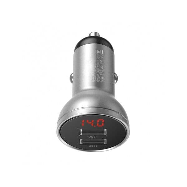Baseus Bateria / Carregador Digital Display Dual usb 4.8A Car 24W Silver (CCBX-0S) 6953156215382