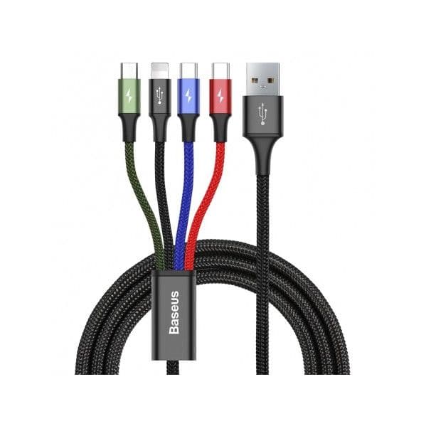 Cabo Baseus Lightning 2X usb Type C Micro usb Nylon Braided 3.5A 1.2M Black (CA1T4-B01) - 6953156278493 - 162294