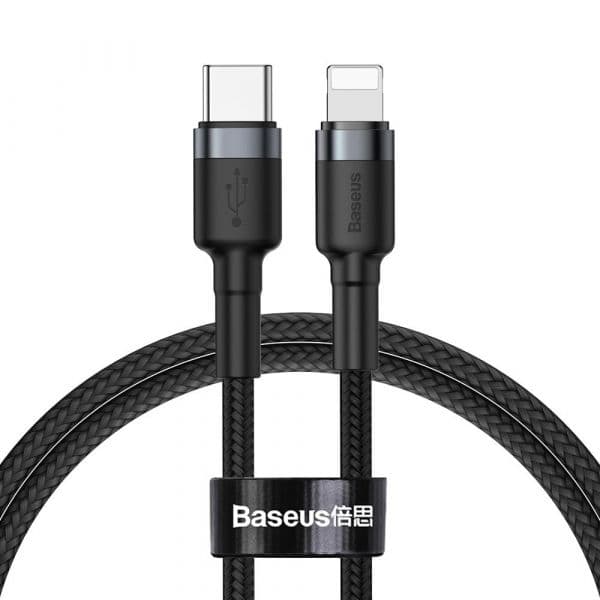 Baseus Cabo Cafule Durável Nylon Trançado Fio usb Tipo C Pd/relâmpago 18W Qc3.0 1M Preto-cinza