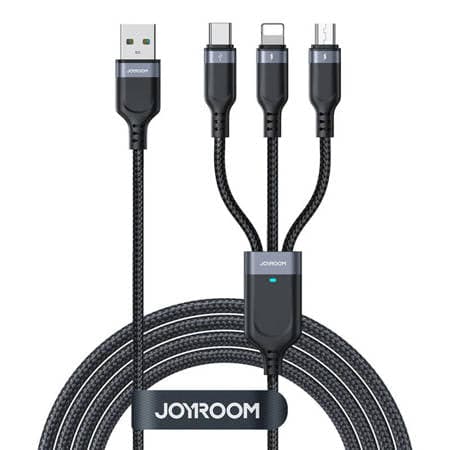 Cabo 3-em-1 Joyroom Multi-Use Series S-1T3018A18 Lightning USB-C micro USB 30 cm - preto