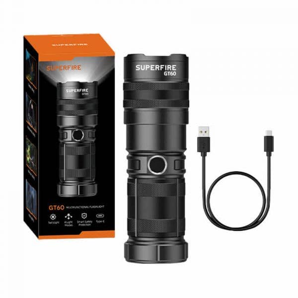 Superfire Lanterna GT60 com 36W 2600lm IP34 Zoom USB-C 6000mAh Preto