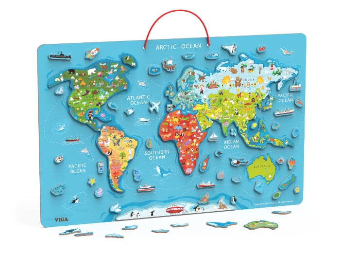 Quadro educativo 2 em 1 com mapa-mundo magnético Viga