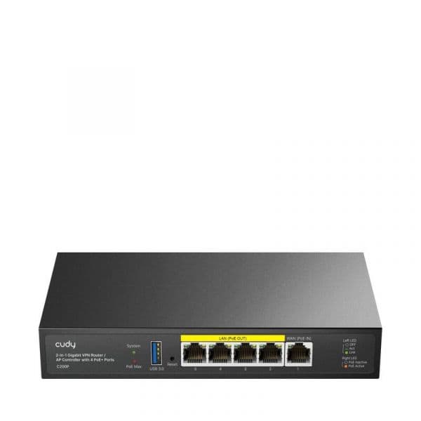 Cudy Router VPN C200P Ethernet 1Gbps 4 Saídas GbE PoE 60W Metal Black