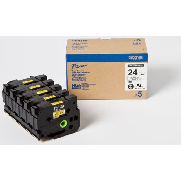 Brother Fita Alta Qualidade 24mm Amarelo/Preto HGE651V5 - Caixa 5 Unidades