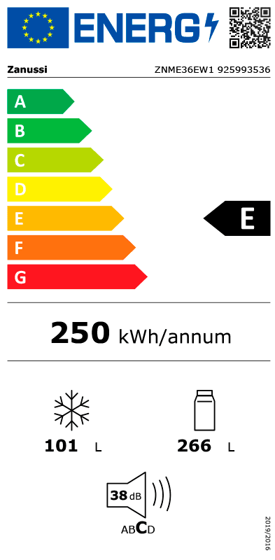 Frigorífico Combinado Zanussi ZNME36EW1 367L Classe E