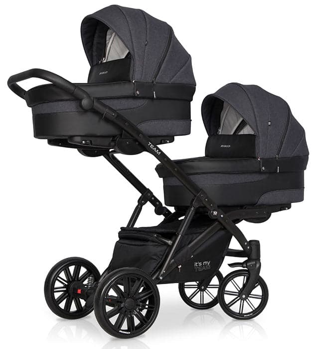 Carrinho de gémeos (2 assentos + 2 alcofas) + Kite 0+ Isofix Ready Riko TEAM Anthracite