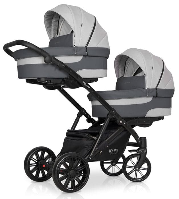 Carrinho de gémeos (2 assentos + 2 alcofas) + Kite 0+ Isofix Ready Riko TEAM Grey Fox