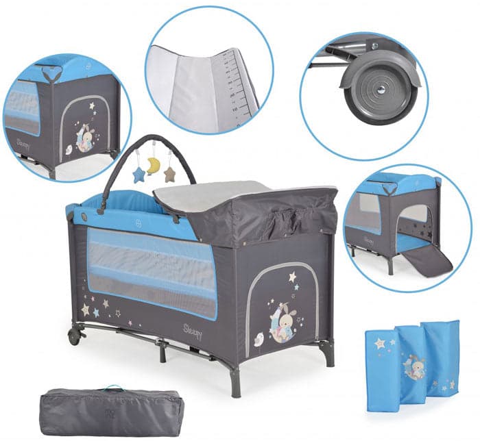 Cama de viagem Moni Sleepy Blue