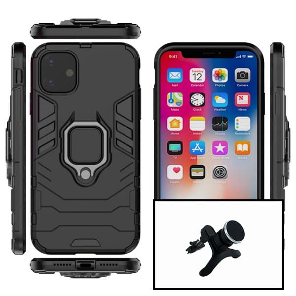 Kit Suporte Magnético de Carro Reforçado + Capa 3X1 Military Defender para Xiaomi Redmi 9 Activ