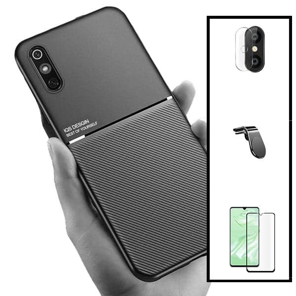 Kit Capa Magnetic Lux + 5D Full Cover + Película de Câmara + Suporte Magnético L Safe Driving para Xiaomi Redmi 9 Activ