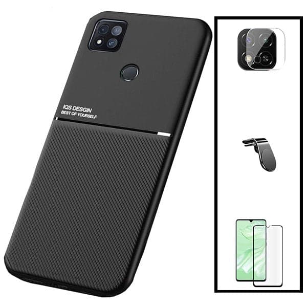 Kit Capa Magnetic Lux + 5D Full Cover + Película de Câmara Traseira + Suporte Magnético L Safe Driving para Xiaomi Redmi 9 Activ