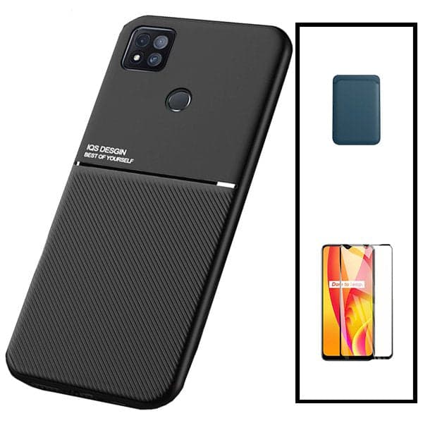 Kit Capa Magnetic Lux + Magnetic Wallet Azul + 5D Full Cover para Xiaomi Redmi 9 Activ