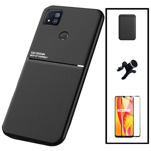 Kit Capa Magnetic Lux + Magnetic Wallet Preto + 5D Full Cover + Suporte Magnético de Carro Reforçado para Xiaomi Redmi 9 Activ