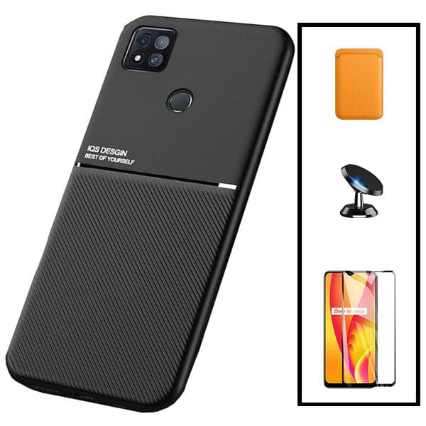 Kit Capa Magnetic Lux + Magnetic Wallet Laranja + 5D Full Cover + Suporte Magnético de Carro para Xiaomi Redmi 9 Activ