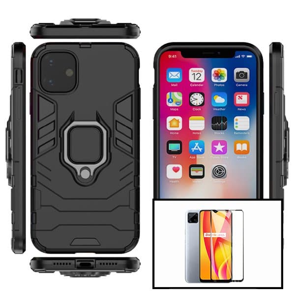 Kit Vidro Premium Full Cover + Capa 3X1 Military Defender para Xiaomi Poco C31