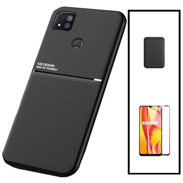 Kit Capa Magnetic Lux + Magnetic Wallet Preto + 5D Full Cover para Xiaomi Poco C31