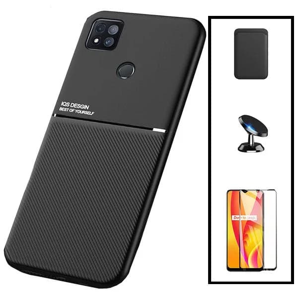 Kit Capa Magnetic Lux + Magnetic Wallet Preto + 5D Full Cover + Suporte Magnético de Carro para Xiaomi Poco C31