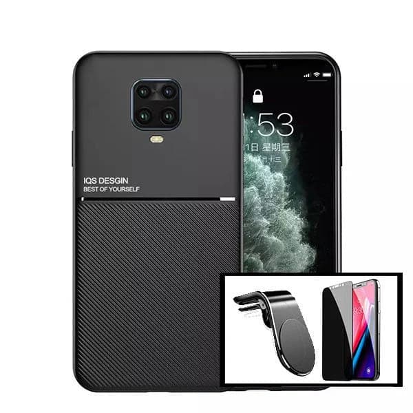 Kit Capa Magnetic Lux + Anti-Spy 5D Full Cover + Suporte Magnético L Safe Driving para Xiaomi Redmi Note 10 Lite