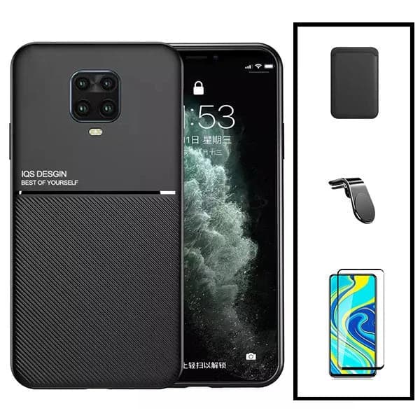 Kit Capa Magnetic Lux + Magnetic Wallet Preto + 5D Full Cover + Suporte Magnético L Safe Driving para Xiaomi Redmi Note 10 Lite