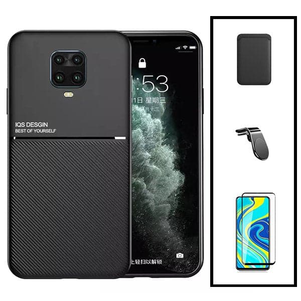 Kit Capa Magnetic Lux + Magnetic Wallet Azul + 5D Full Cover + Suporte Magnético L Safe Driving para Xiaomi Redmi Note 10 Lite