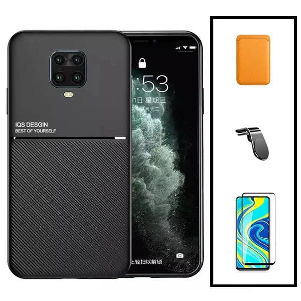Kit Capa Magnetic Lux + Magnetic Wallet Laranja + 5D Full Cover + Suporte Magnético L Safe Driving para Xiaomi Redmi Note 10 Lite