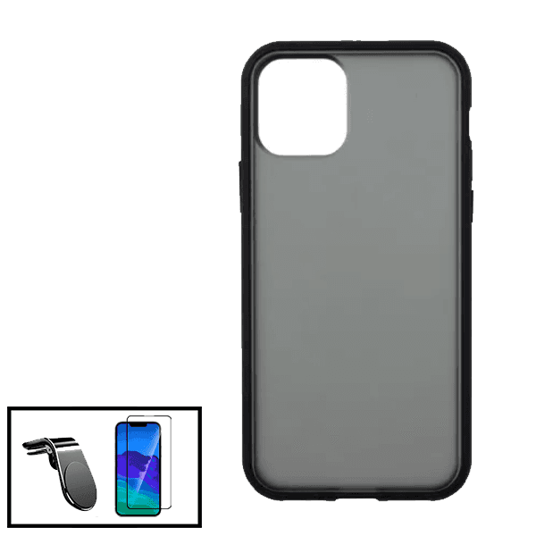 Kit Capa Anti Choque Protection Fumê + Película 5D Full Cover + Suporte Magnético L Safe Driving Carro para Apple iPhone 13 - Preto