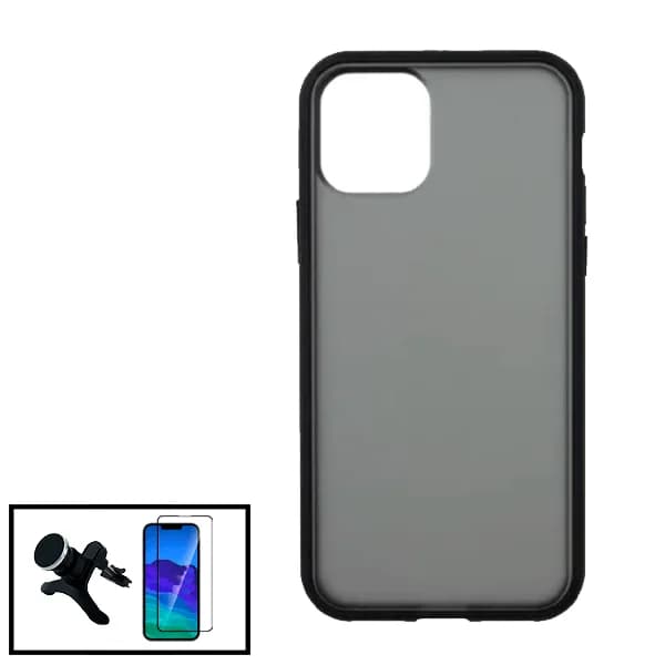 Kit Capa Anti Choque Protection Fumê + Película 5D Full Cover + Suporte Magnético Reforçado de Carro para Apple iPhone 13 Pro Max - Preto