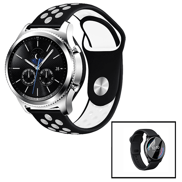 Kit Bracelete SportyStyle + Película de Hydrogel para Huawei Watch GT 3 46mm   - Preto / Branco