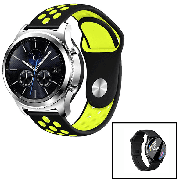 Kit Bracelete SportyStyle + Película de Hydrogel para Huawei Watch GT 3 46mm   - Preto / Verde Fluorescente